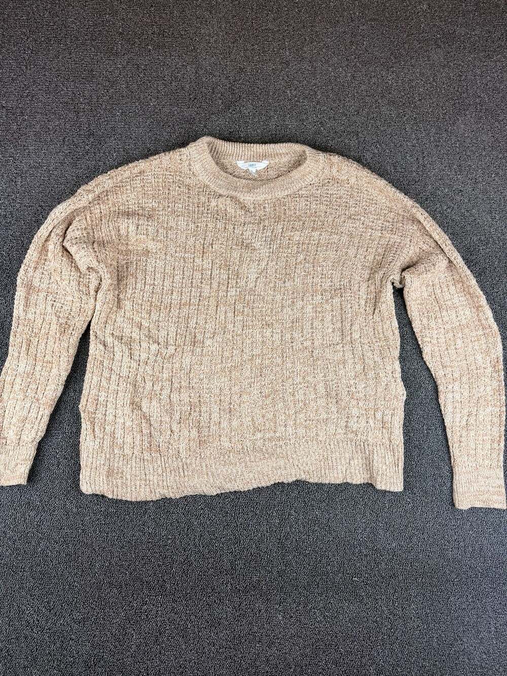 Time and Tru Women's Textured Stitch Sweater Size L 12-14 Beige Marled Crewneck